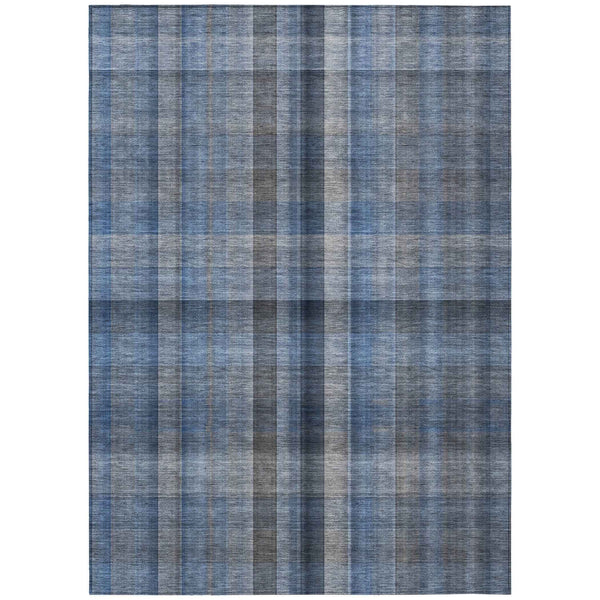5' X 8' Blue Plaid Washable Non Skid Indoor Outdoor Area Rug