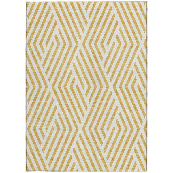 3' X 5' Gold and White Geometric Washable Non Skid Indoor Outdoor Area Rug