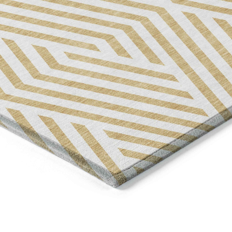 3' X 5' Gold and White Geometric Washable Non Skid Indoor Outdoor Area Rug