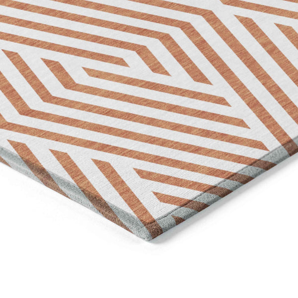 2' X 8' Orange and White Geometric Washable Non Skid Indoor Outdoor Runner Rug