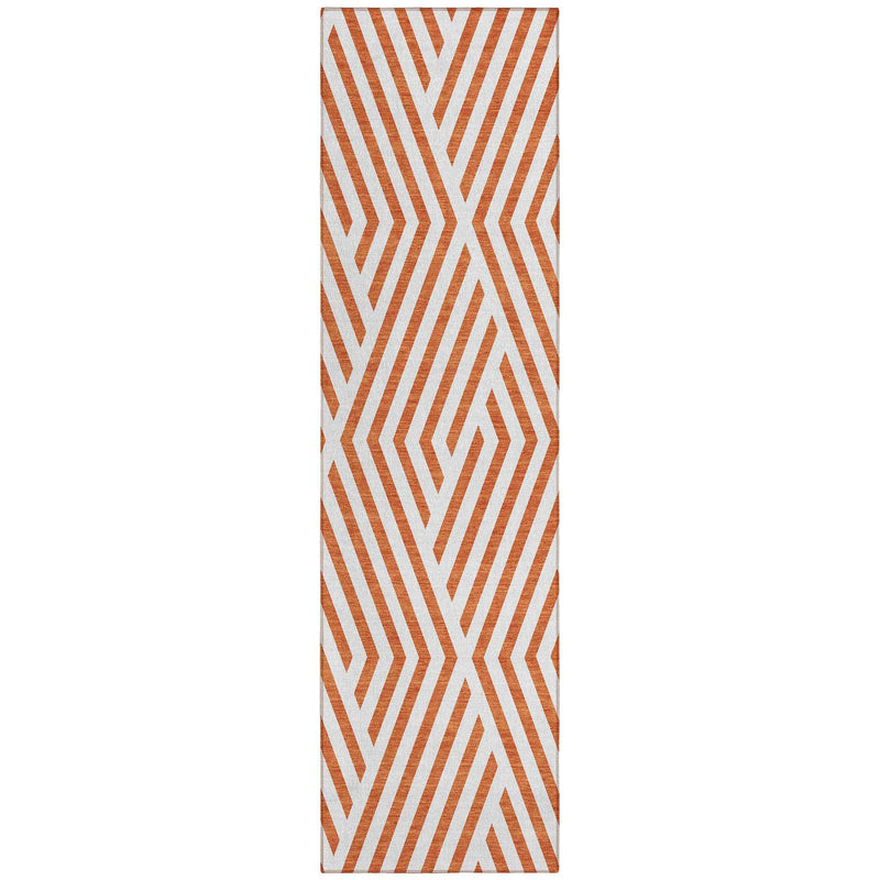 2' X 8' Orange and White Geometric Washable Non Skid Indoor Outdoor Runner Rug