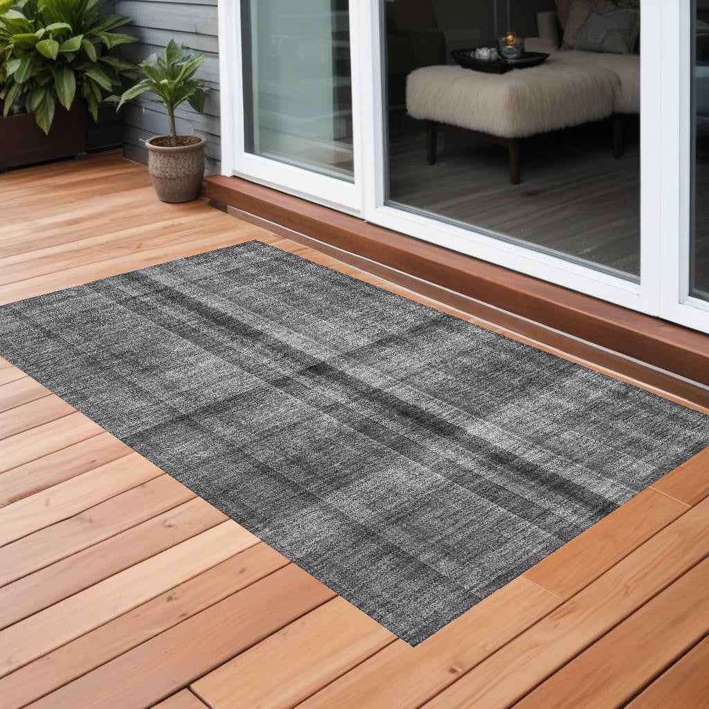 2' X 3' Gray Plaid Washable Non Skid Indoor Outdoor Area Rug