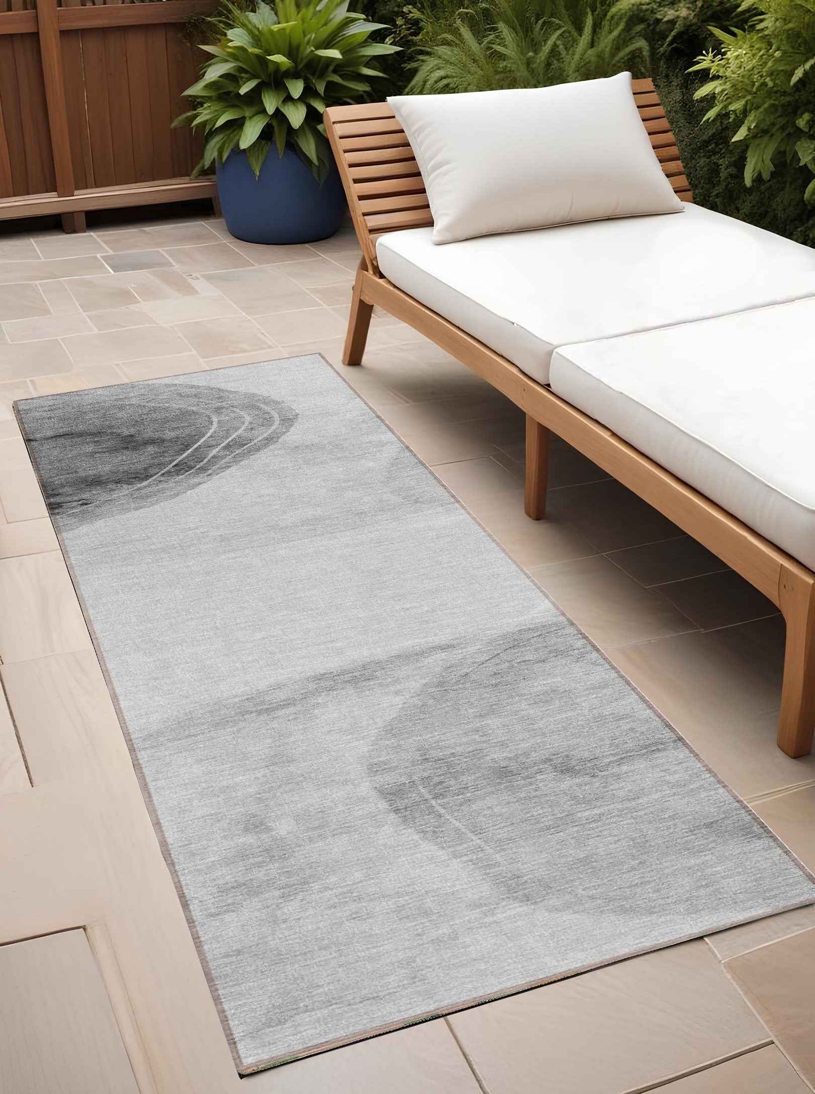 8' Runner Gray and Light Gray Abstract Washable Non Skid Indoor Outdoor Runner Rug