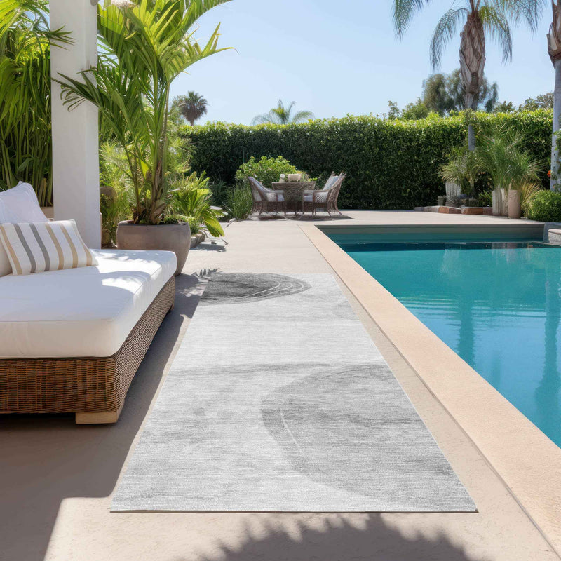 8' Runner Gray and Light Gray Abstract Washable Non Skid Indoor Outdoor Runner Rug