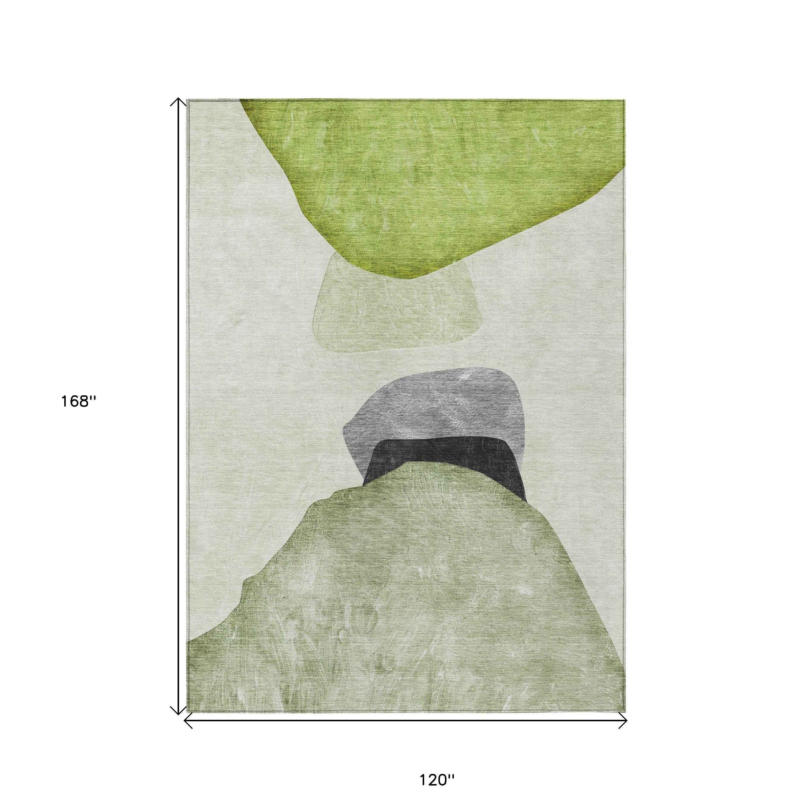 10' X 14' Green Black and Gray Abstract Washable Non Skid Indoor Outdoor Area Rug