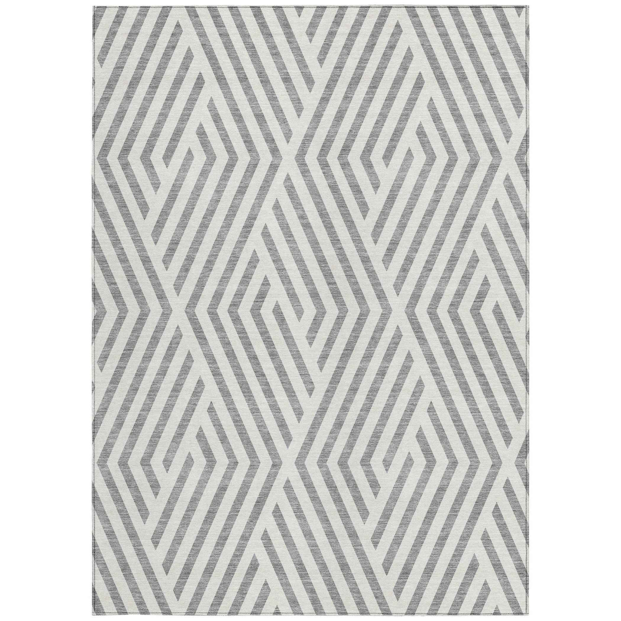 3' X 5' Gray and Ivory Geometric Washable Non Skid Indoor Outdoor Area Rug