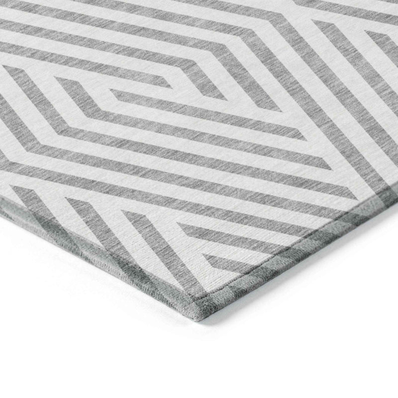 3' X 5' Gray and Ivory Geometric Washable Non Skid Indoor Outdoor Area Rug