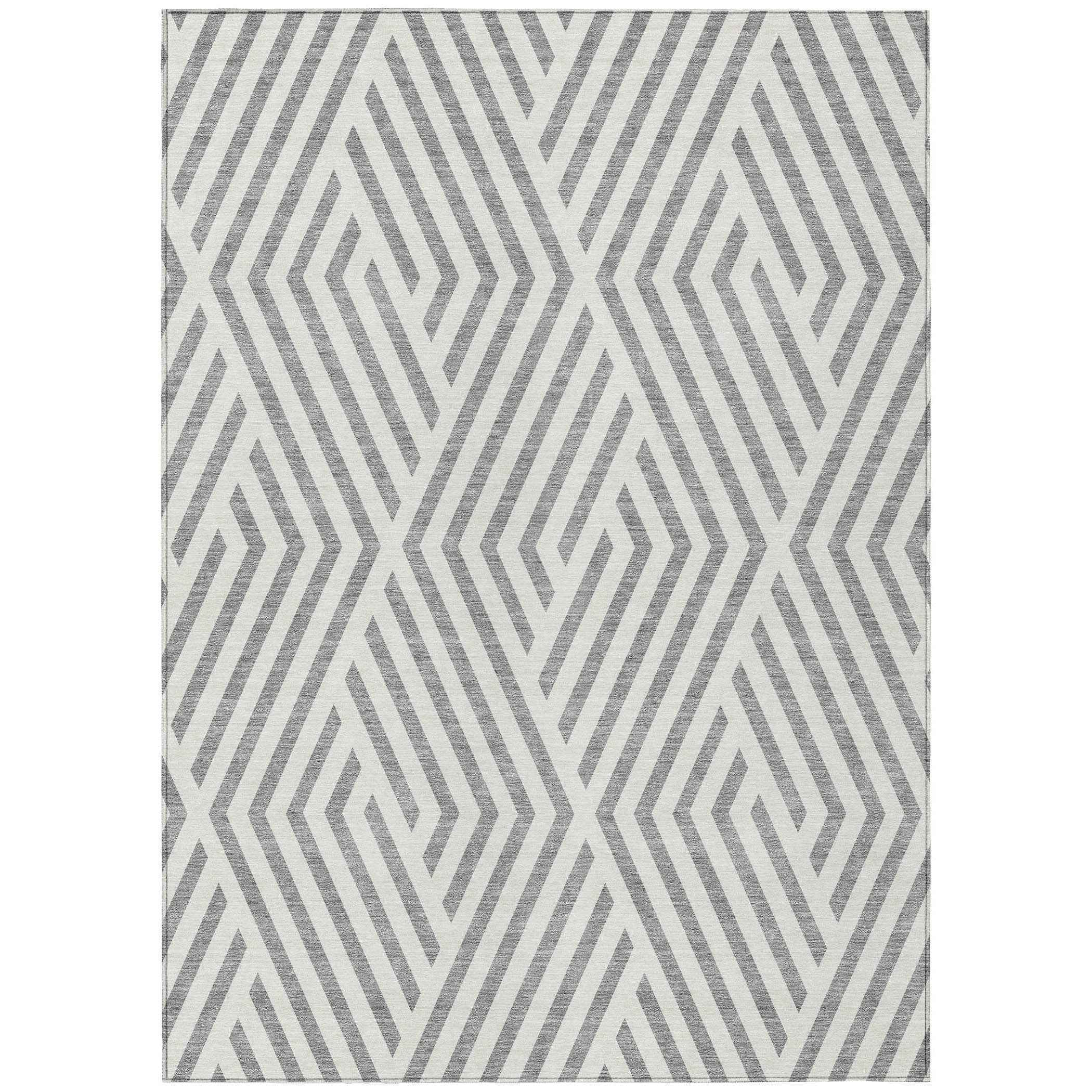 3' X 5' Gray and Ivory Geometric Washable Non Skid Indoor Outdoor Area Rug