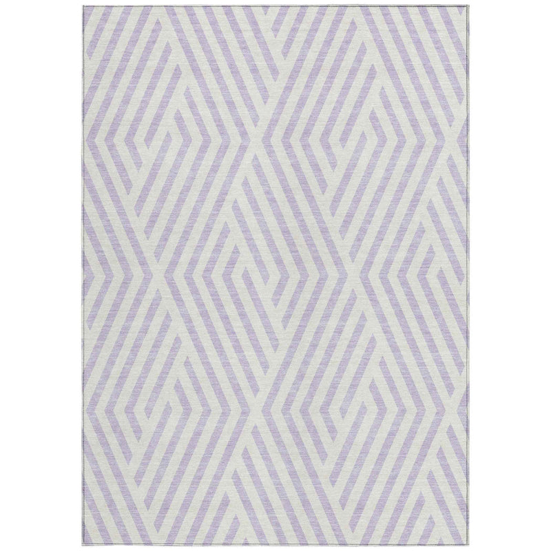 3' X 5' Lavender and Ivory Geometric Washable Non Skid Indoor Outdoor Area Rug