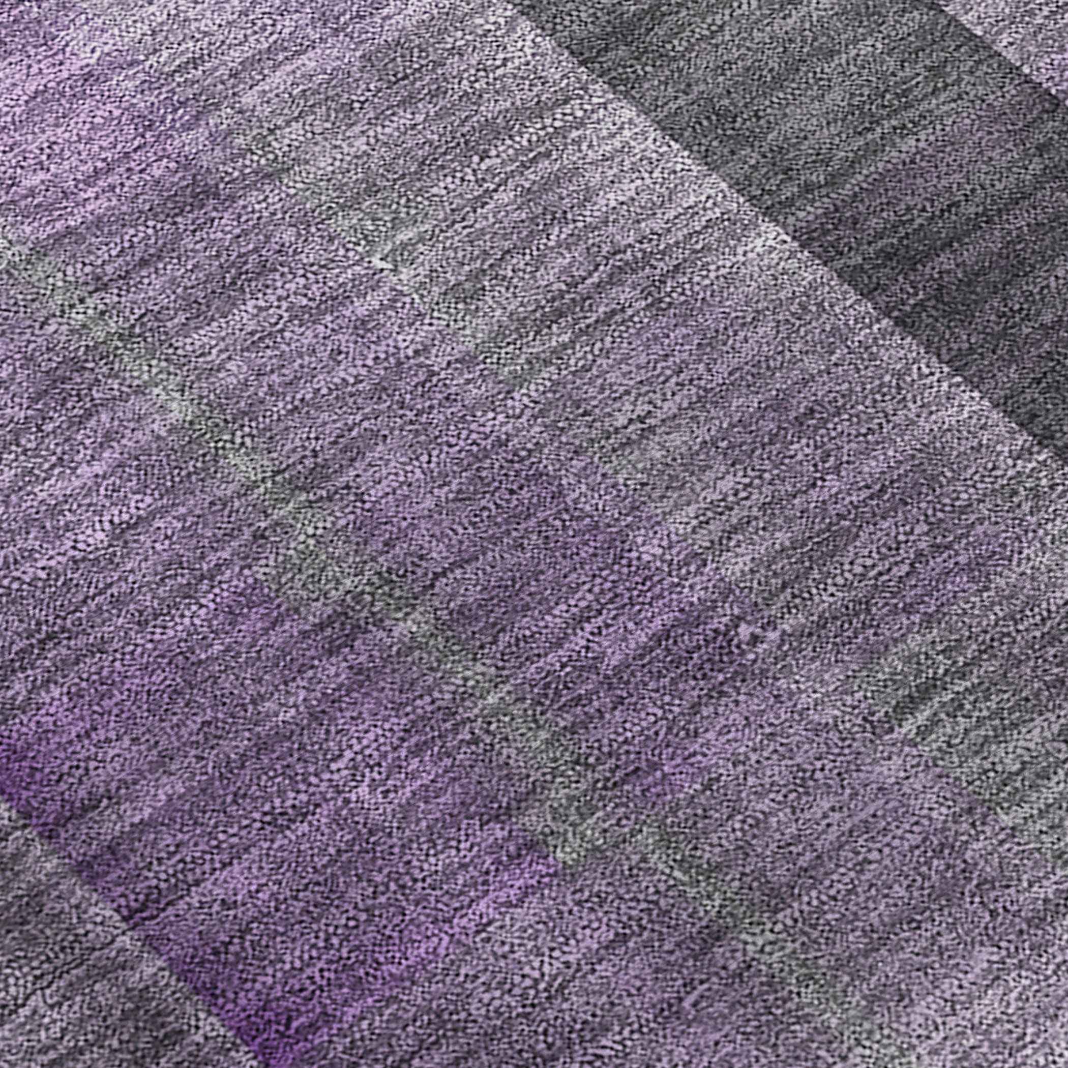 2' X 8' Purple Gray and Black Plaid Washable Non Skid Indoor Outdoor Area Rug