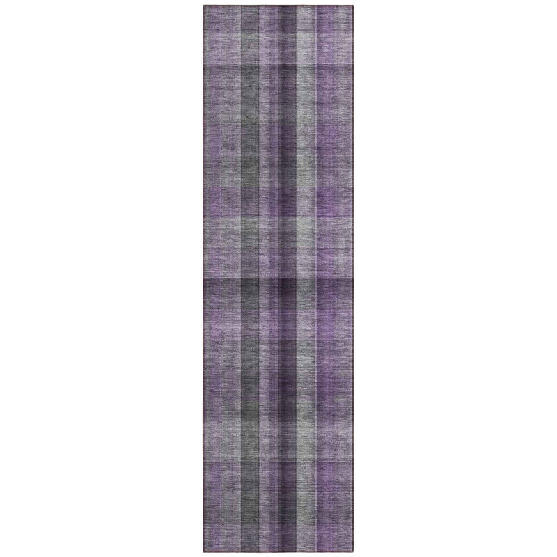 2' X 8' Purple Gray and Black Plaid Washable Non Skid Indoor Outdoor Area Rug