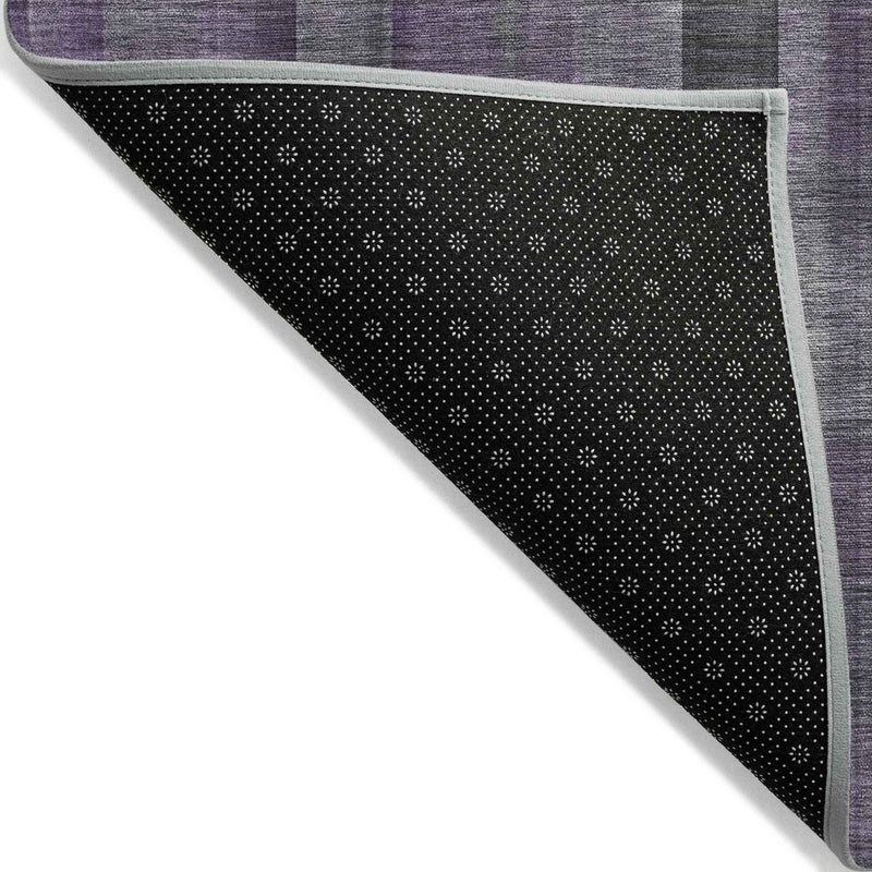 2' X 8' Purple Gray and Black Plaid Washable Non Skid Indoor Outdoor Area Rug