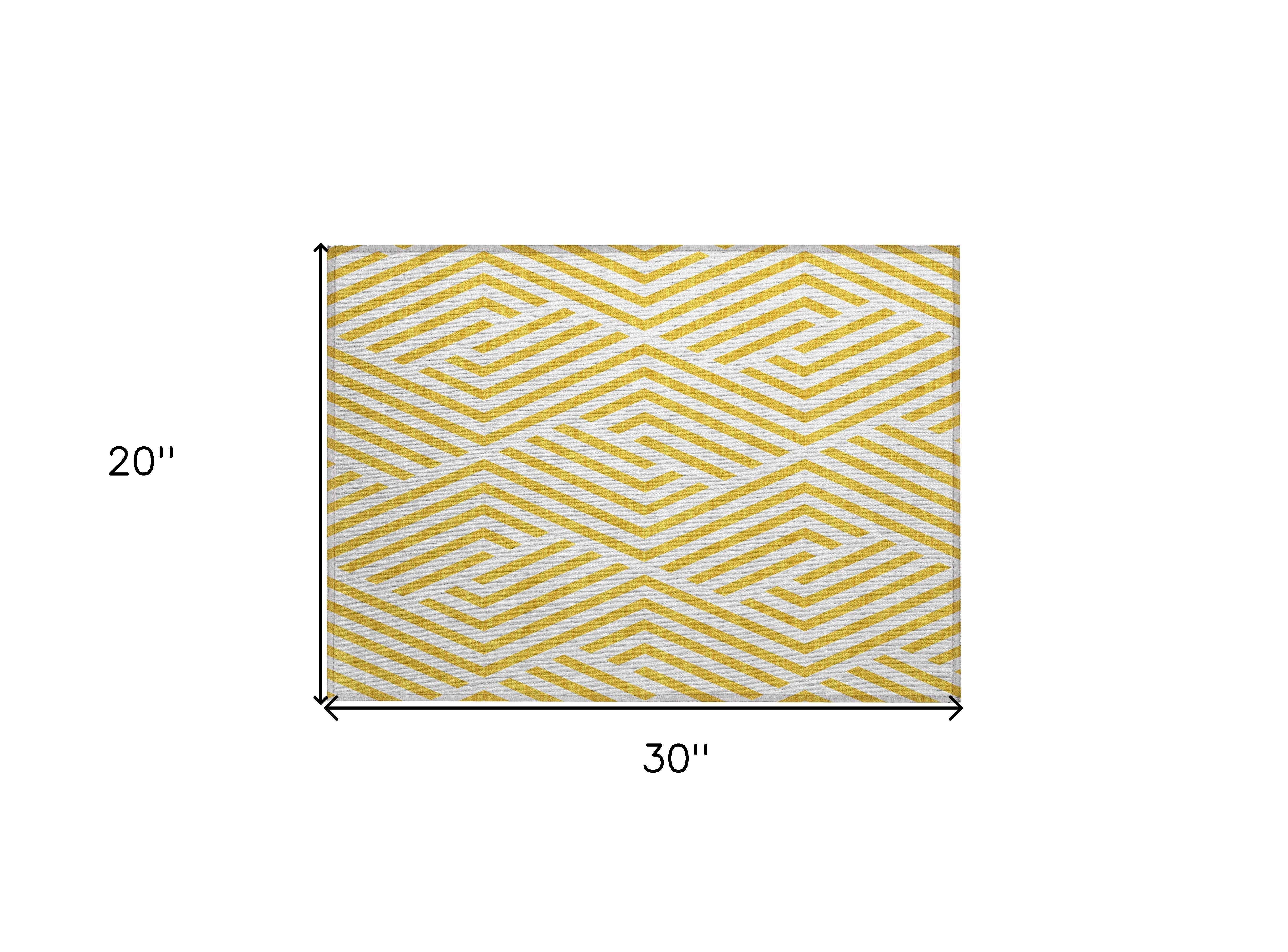 2' X 3' Gold and White Geometric Washable Non Skid Indoor Outdoor Area Rug