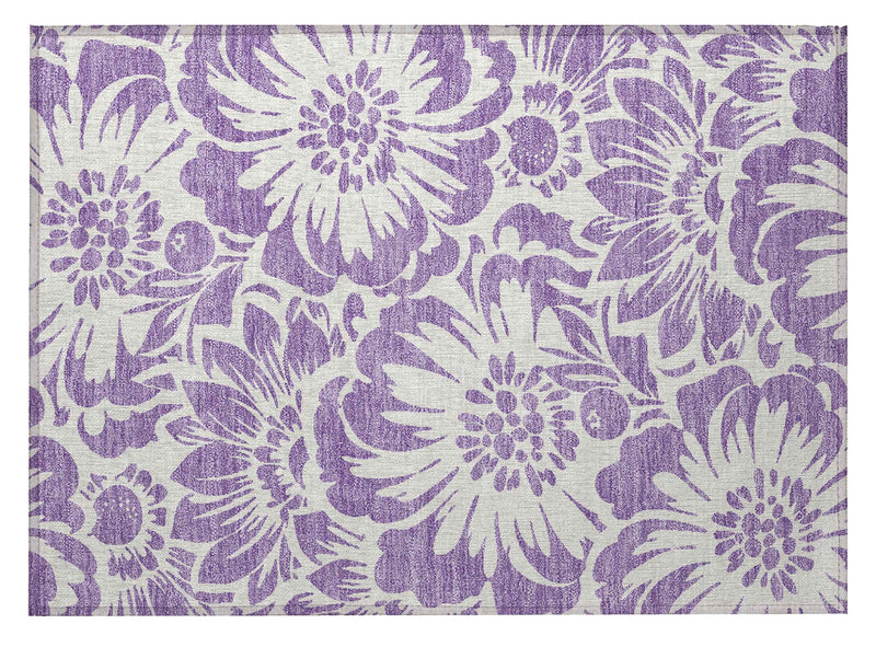 2' X 3' Purple and Ivory Floral Washable Non Skid Indoor Outdoor Area Rug