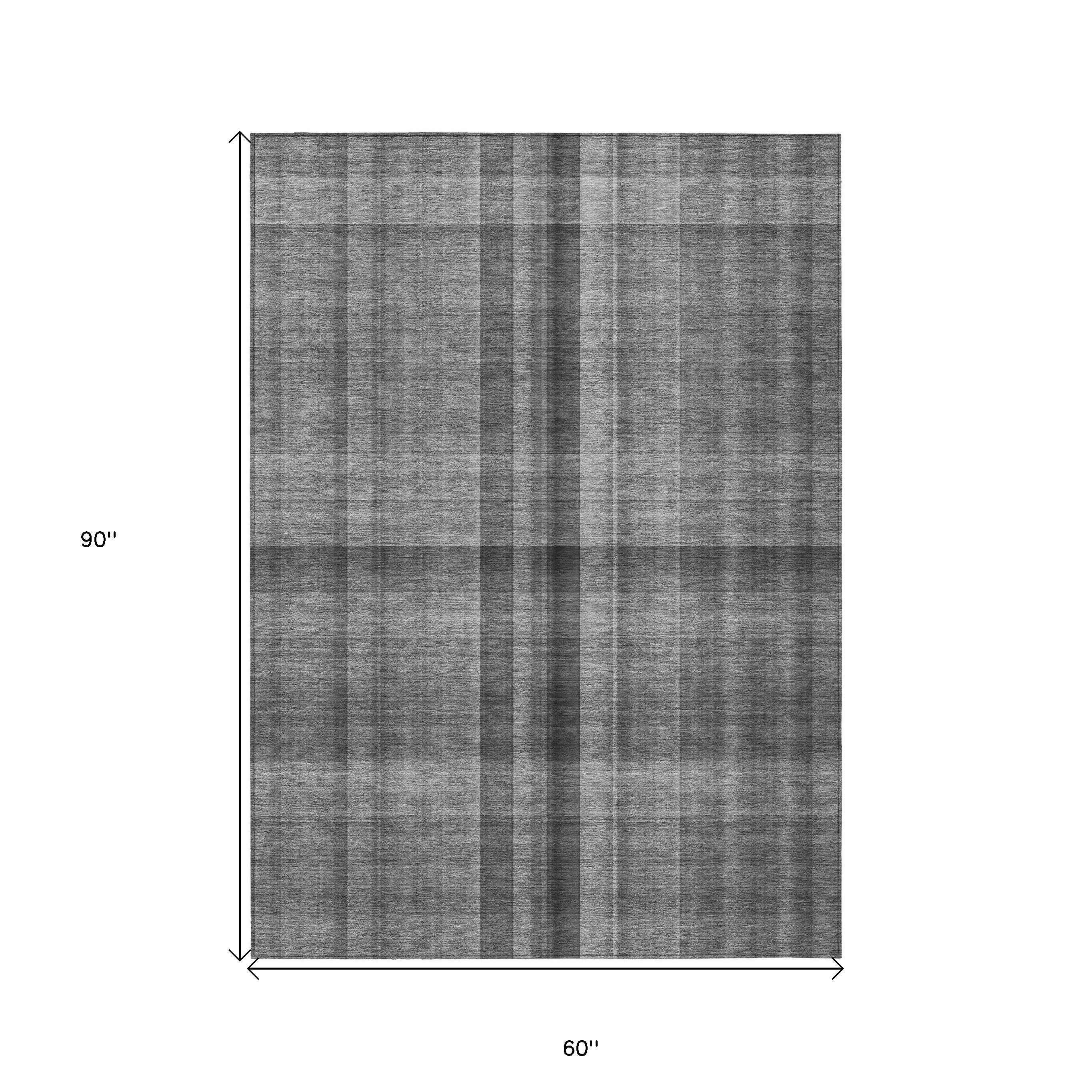 5' X 8' Gray Plaid Washable Non Skid Indoor Outdoor Area Rug Default Title