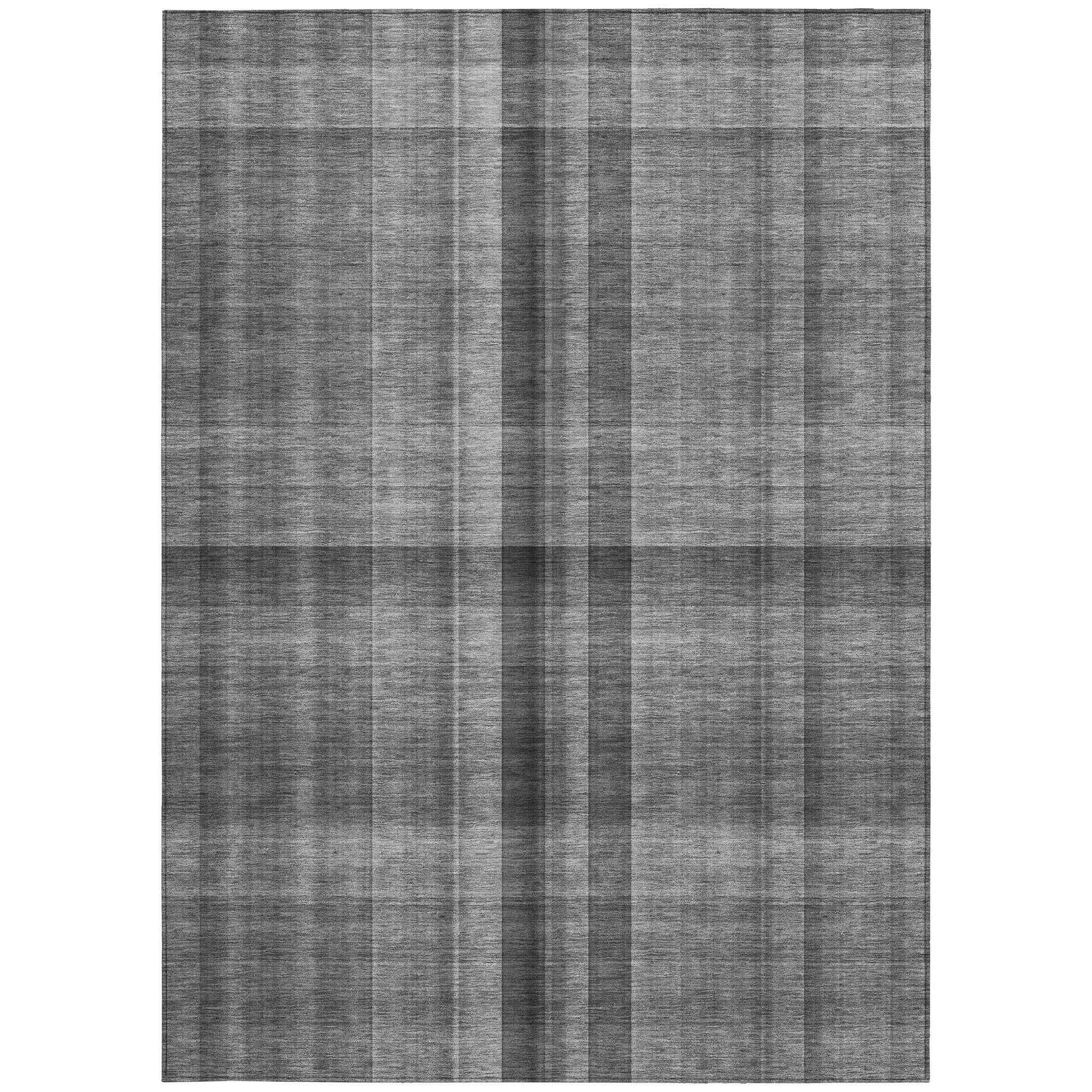 5' X 8' Gray Plaid Washable Non Skid Indoor Outdoor Area Rug