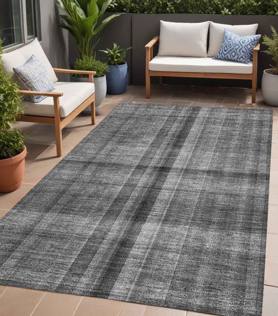 5' X 8' Gray Plaid Washable Non Skid Indoor Outdoor Area Rug