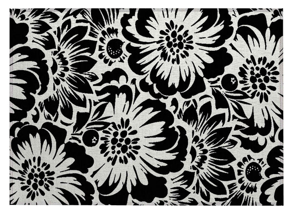 2' X 3' Black and Ivory Floral Washable Non Skid Indoor Outdoor Area Rug