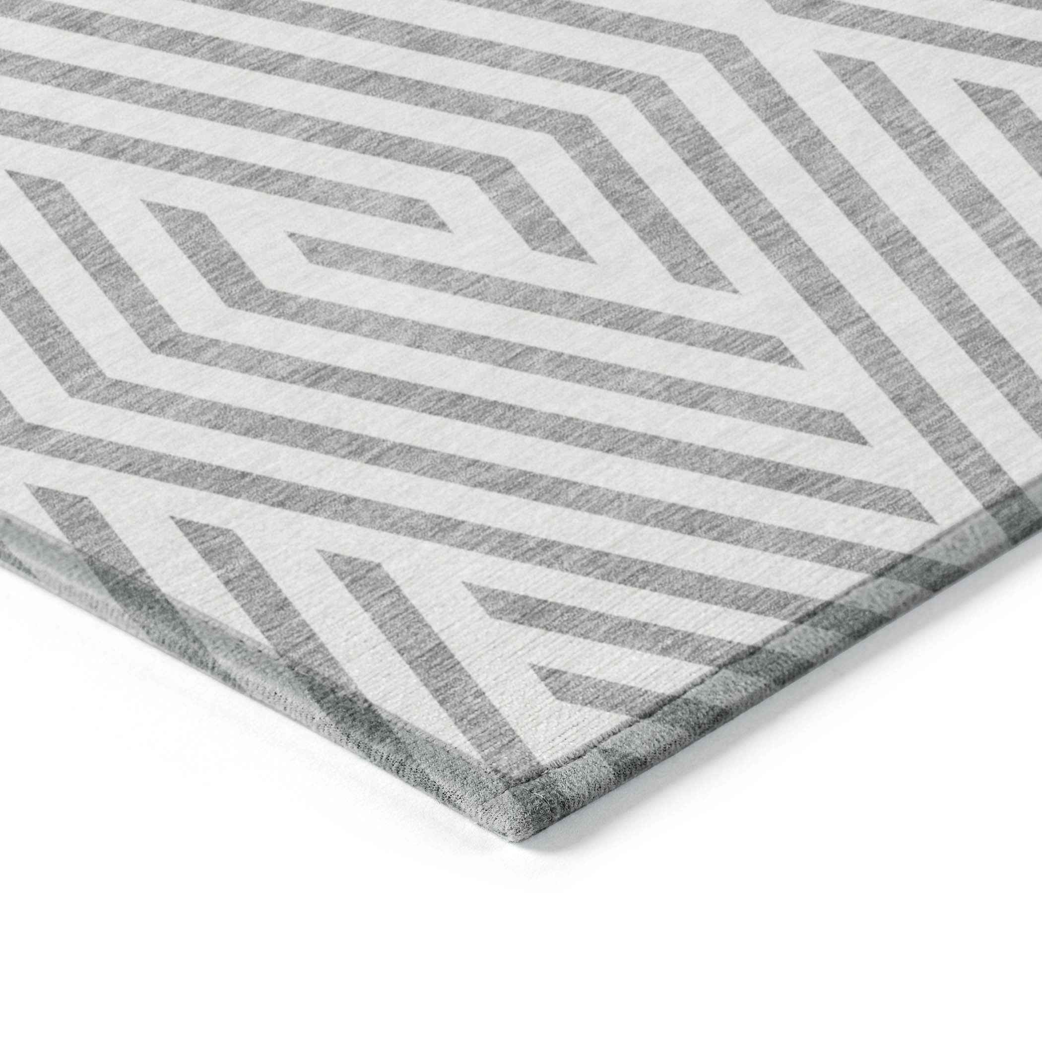 10' X 14' Gray And Ivory Geometric Washable Indoor Outdoor Area Rug