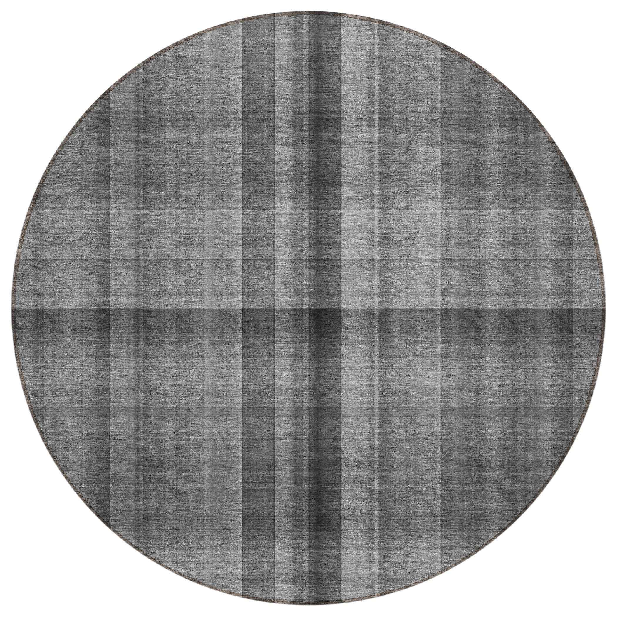 8' Round Gray Round Plaid Washable Non Skid Indoor Outdoor Area Rug