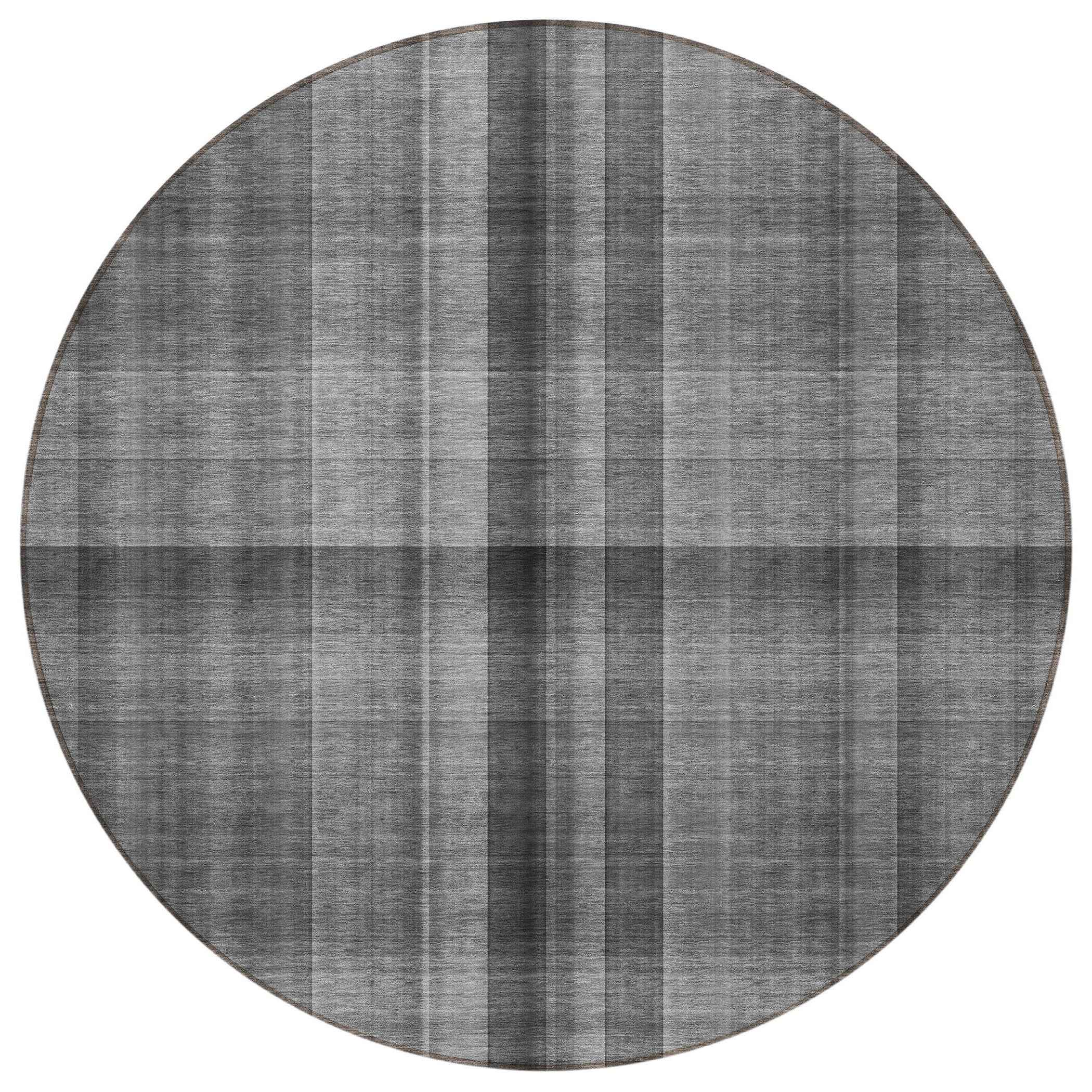 8' Round Gray Round Plaid Washable Non Skid Indoor Outdoor Area Rug