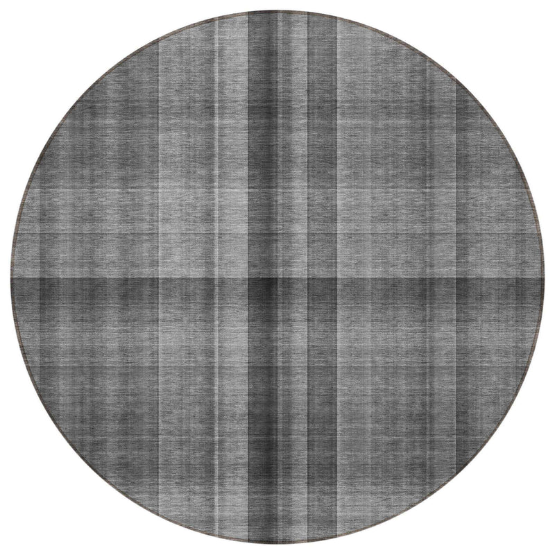 8' Round Gray Round Plaid Washable Non Skid Indoor Outdoor Area Rug