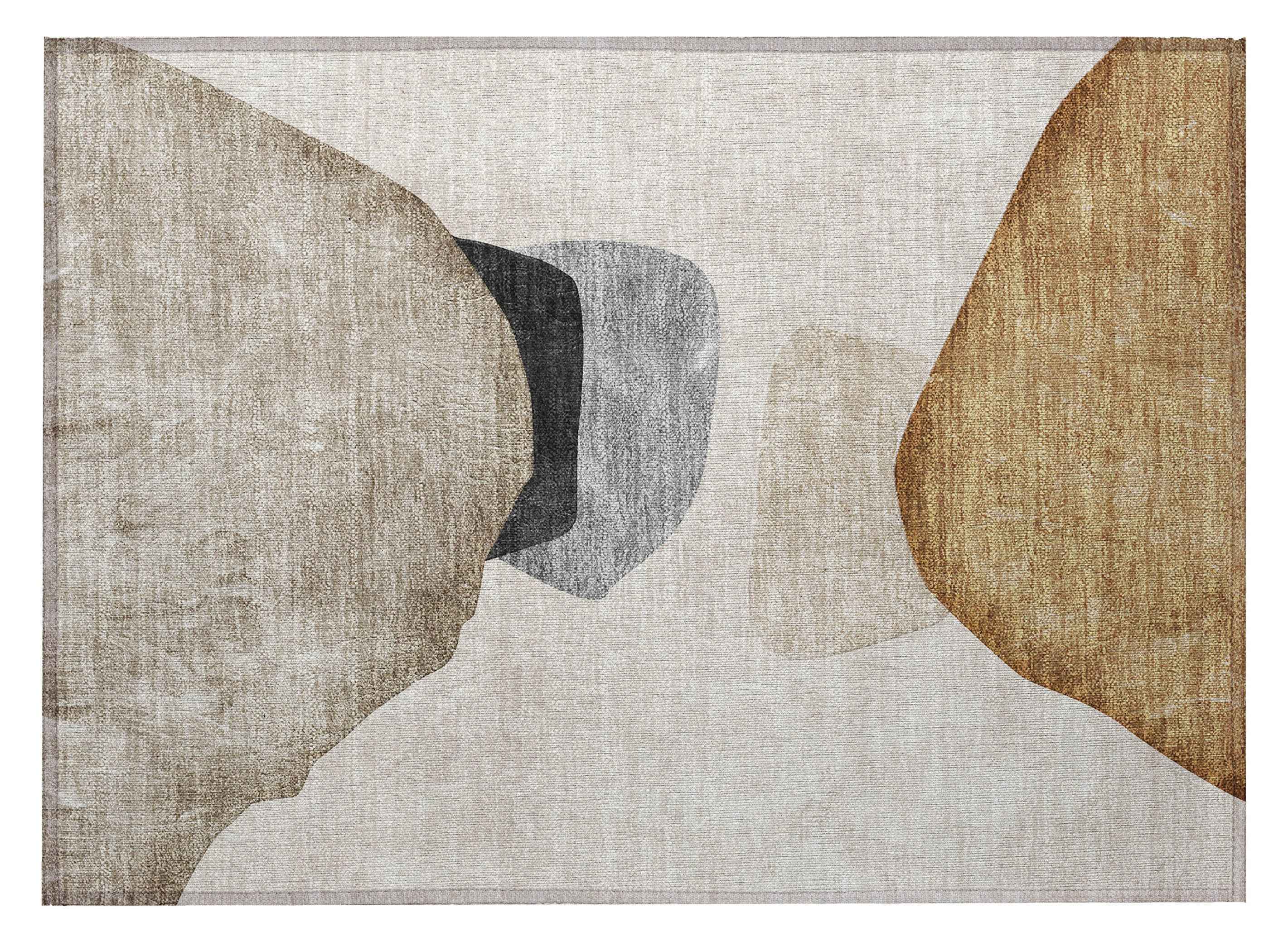 2' X 3' Tan Brown and Gray Abstract Washable Non Skid Indoor Outdoor Area Rug