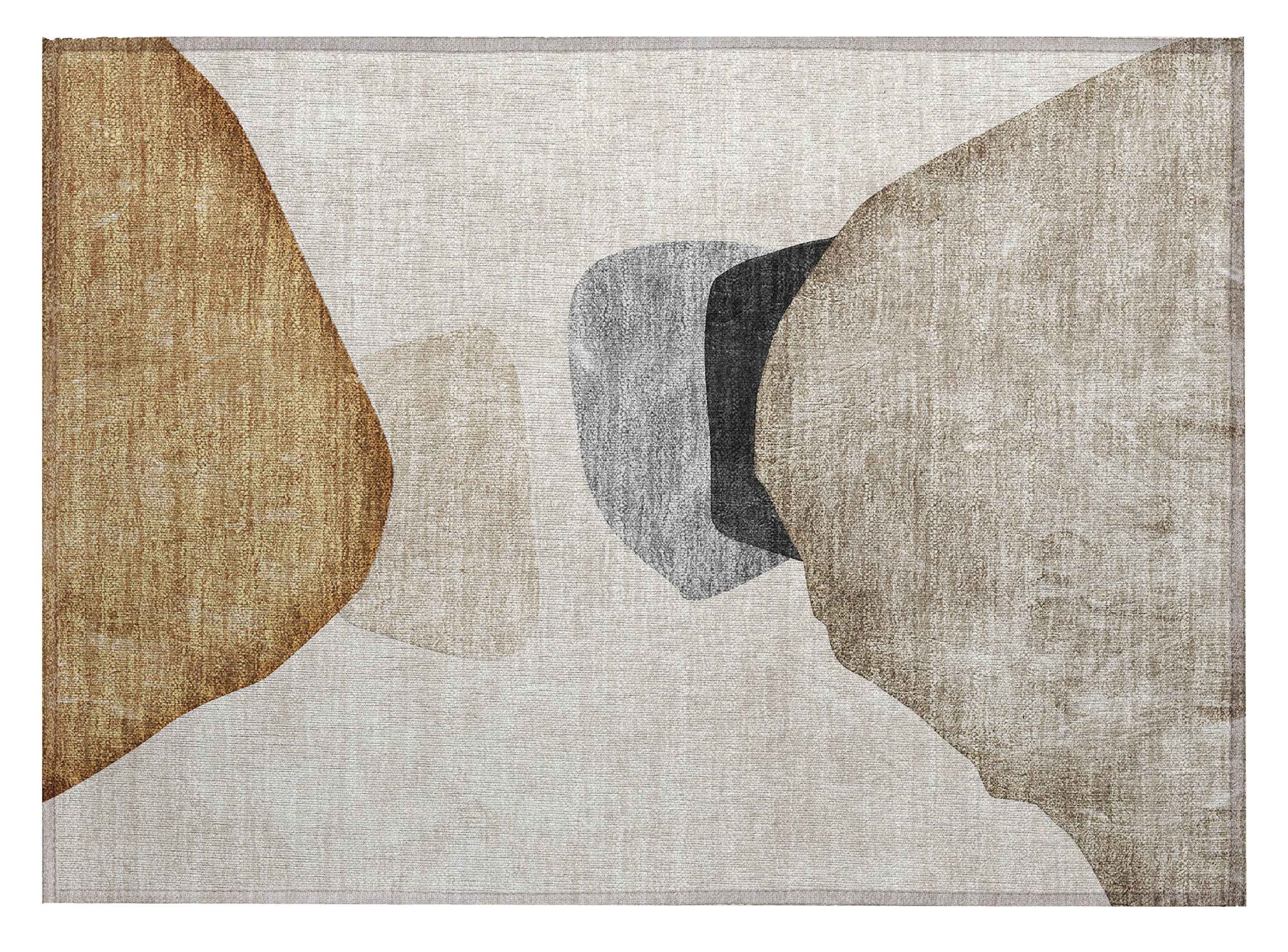 2' X 3' Tan Brown and Gray Abstract Washable Non Skid Indoor Outdoor Area Rug