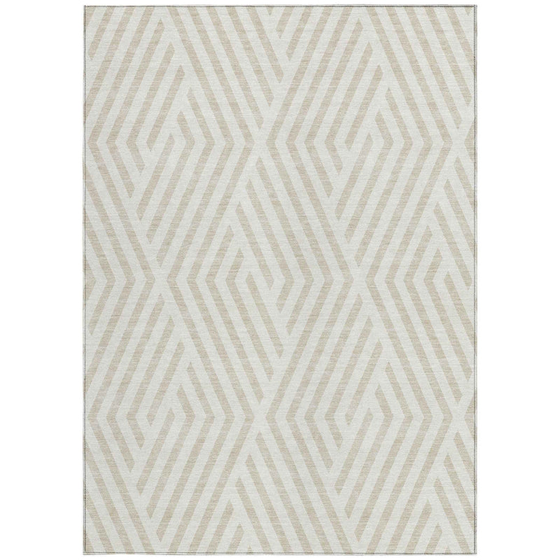 8' X 10' Beige and Ivory Geometric Washable Non Skid Indoor Outdoor Area Rug