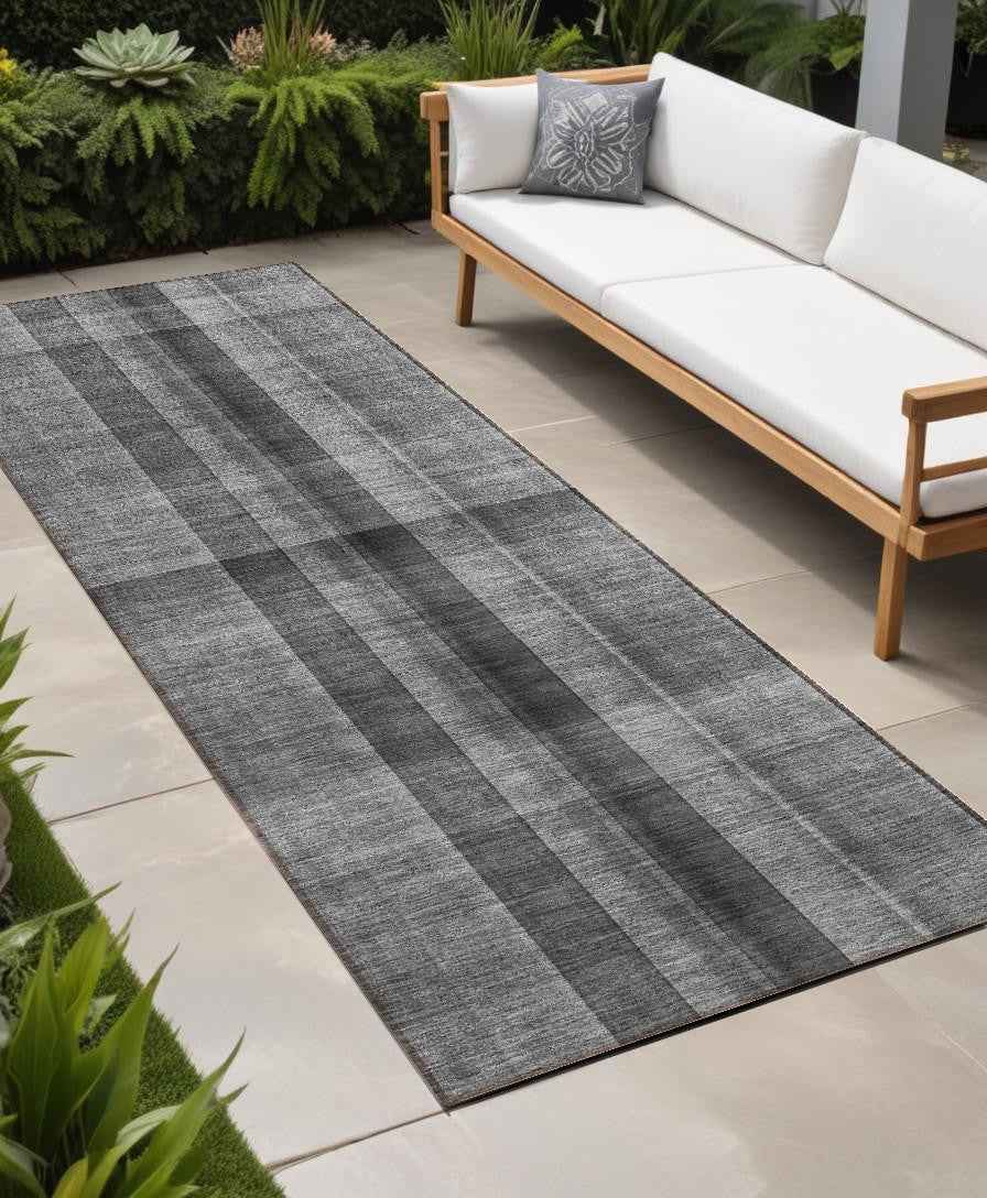 8' Runner Gray Plaid Washable Non Skid Indoor Outdoor Runner Rug
