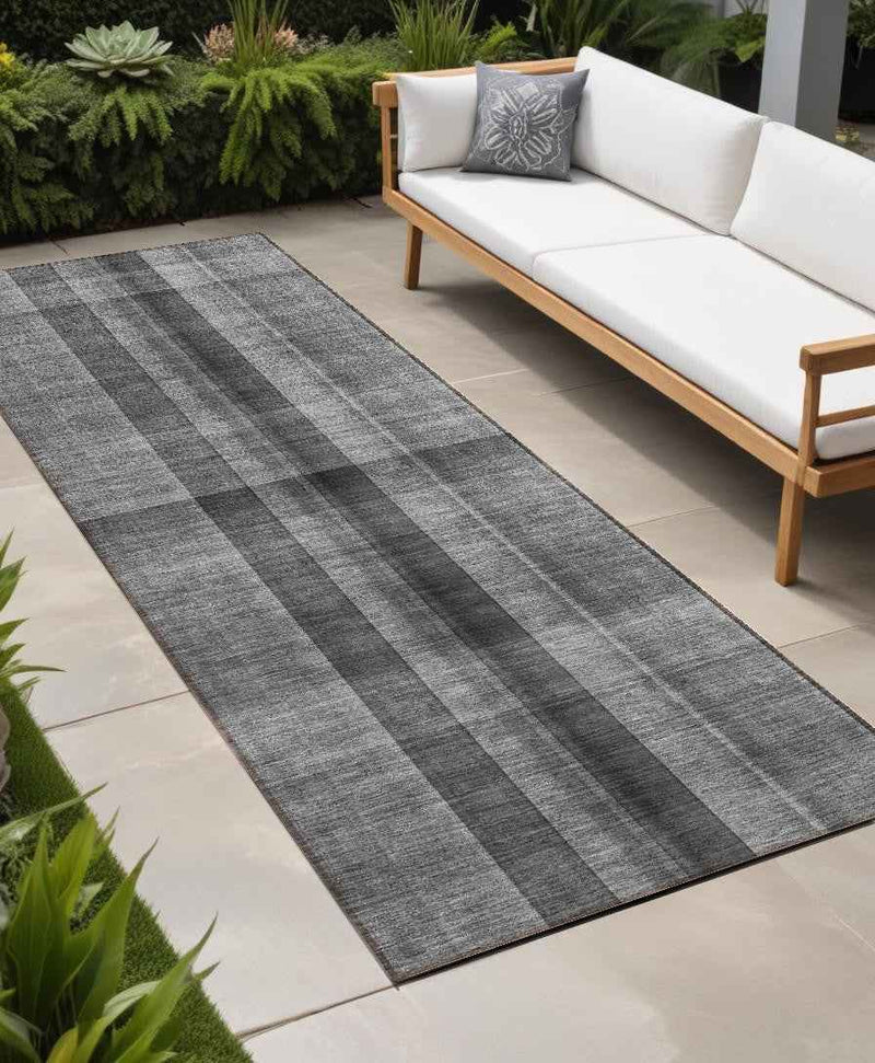 8' Runner Gray Plaid Washable Non Skid Indoor Outdoor Runner Rug