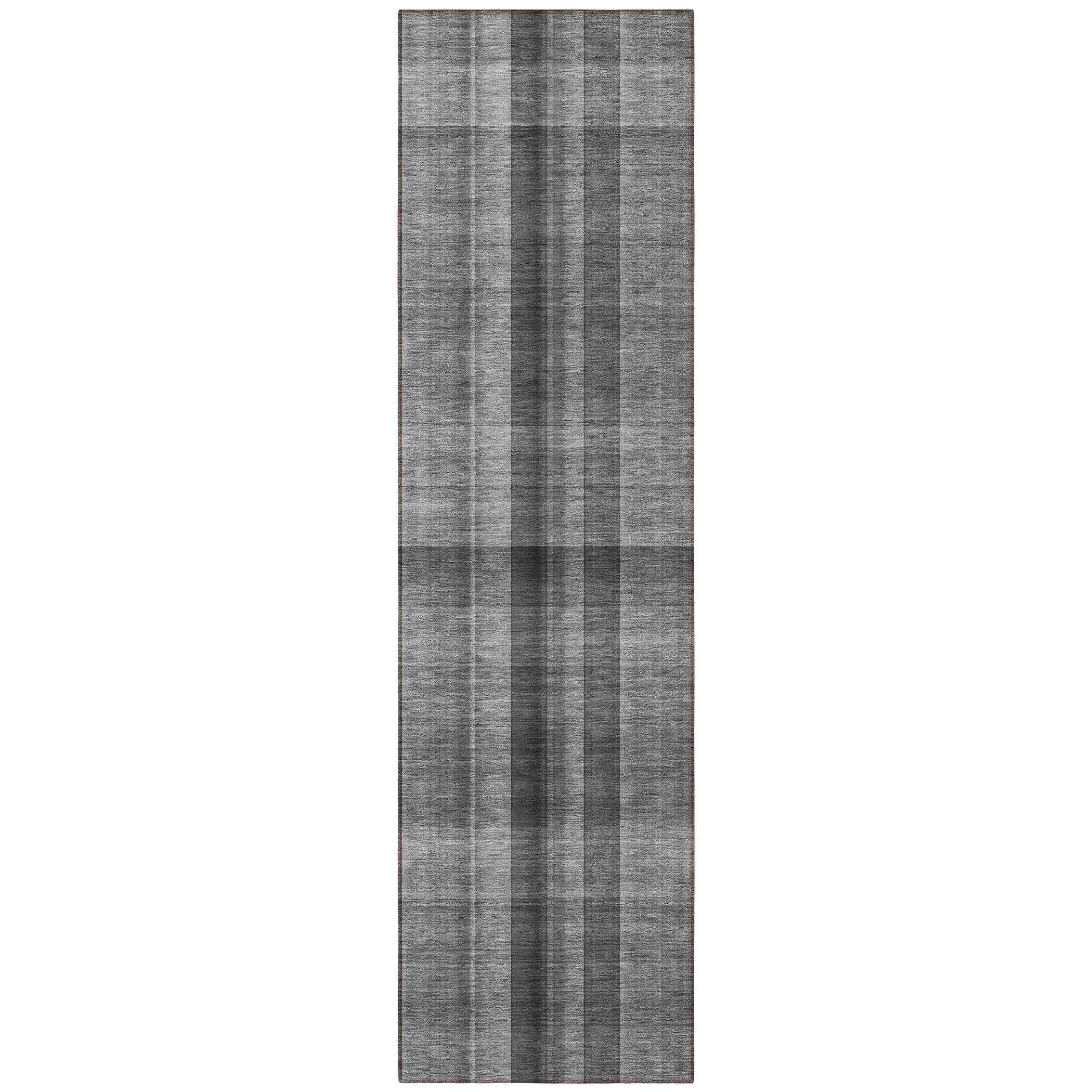 8' Runner Gray Plaid Washable Non Skid Indoor Outdoor Runner Rug