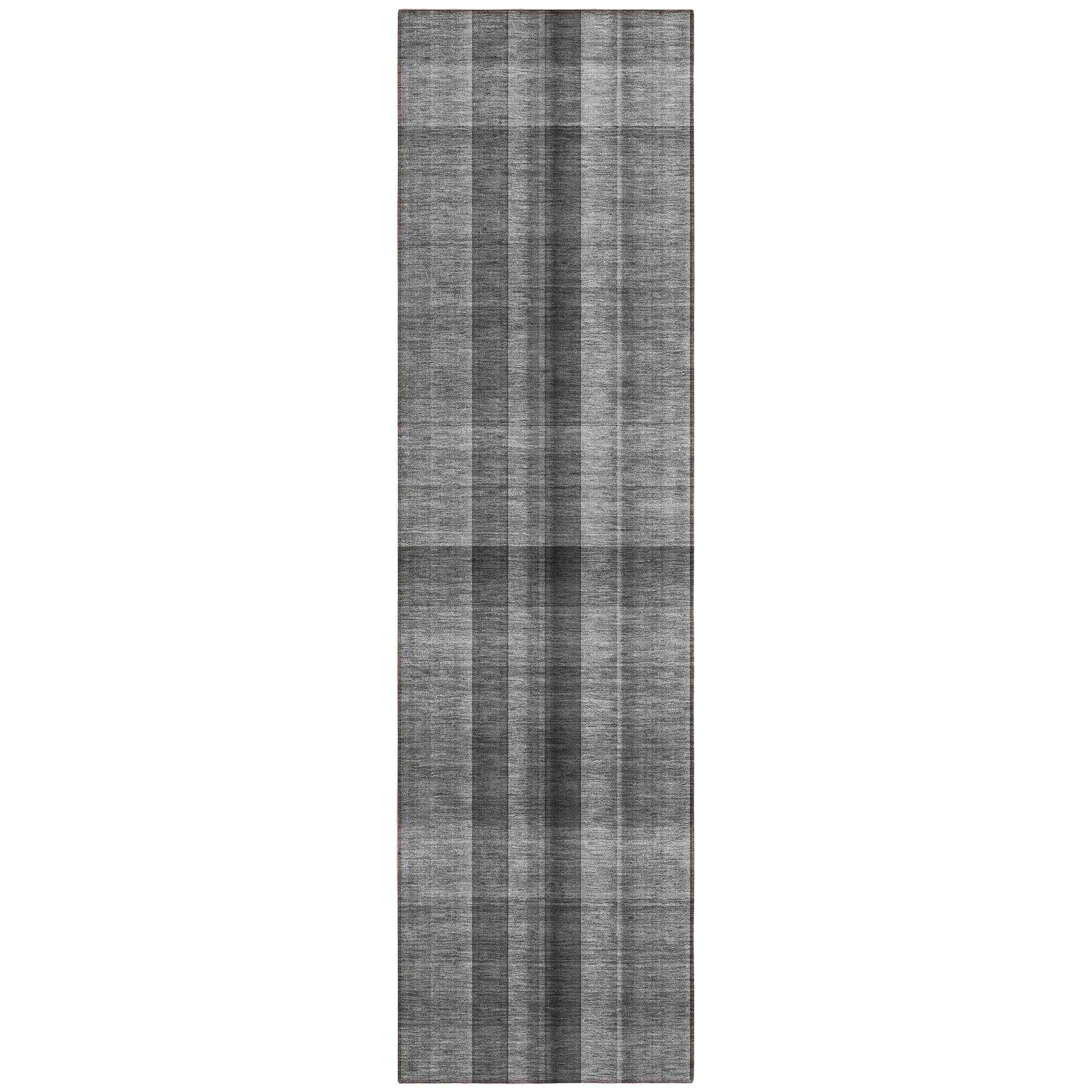 8' Runner Gray Plaid Washable Non Skid Indoor Outdoor Runner Rug