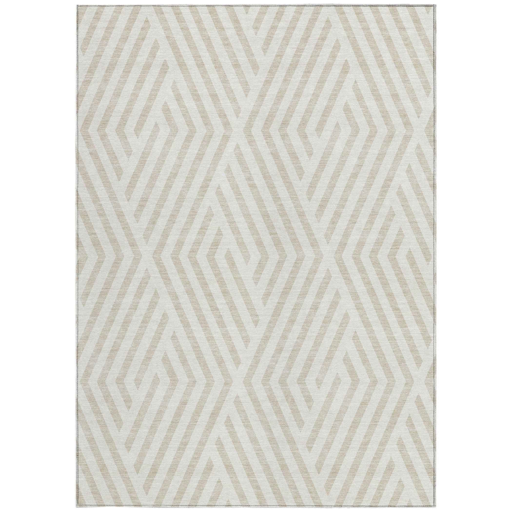 9' X 12' Beige and Ivory Geometric Washable Non Skid Indoor Outdoor Area Rug