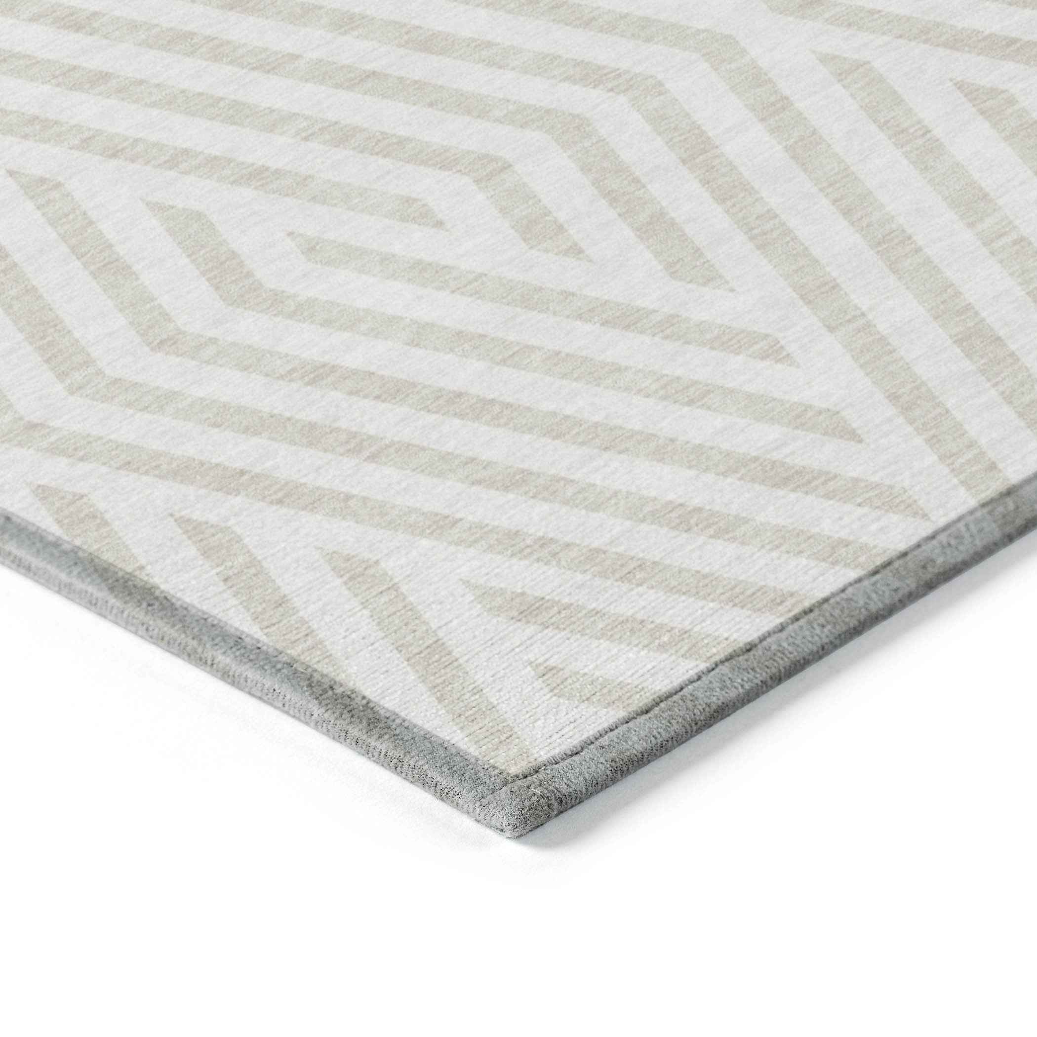 9' X 12' Beige and Ivory Geometric Washable Non Skid Indoor Outdoor Area Rug