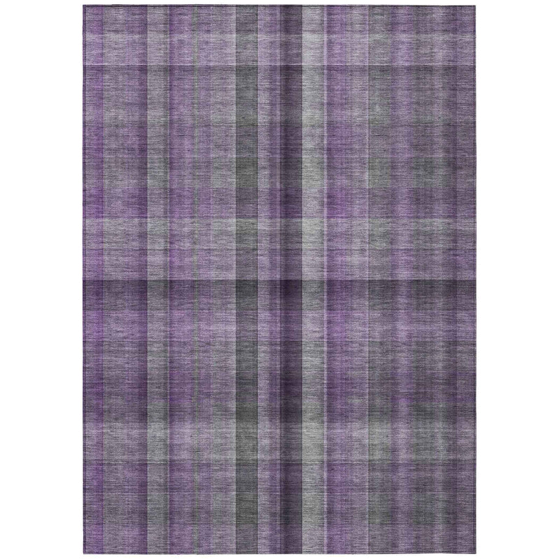 5' X 8' Purple Gray and Black Plaid Washable Non Skid Indoor Outdoor Area Rug
