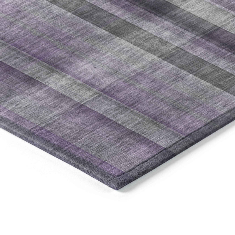 5' X 8' Purple Gray and Black Plaid Washable Non Skid Indoor Outdoor Area Rug