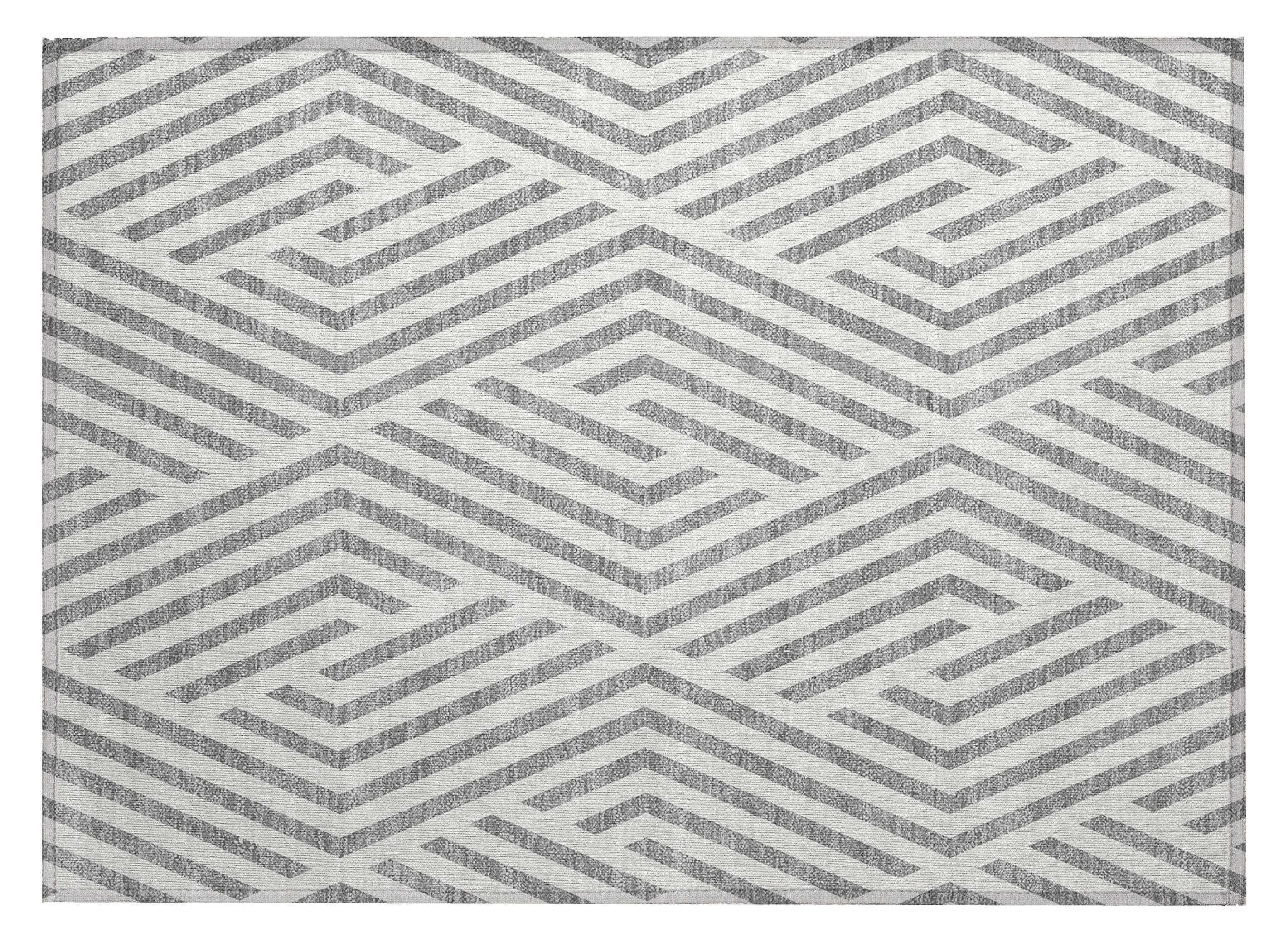 2' X 3' Gray and Ivory Geometric Washable Non Skid Indoor Outdoor Area Rug