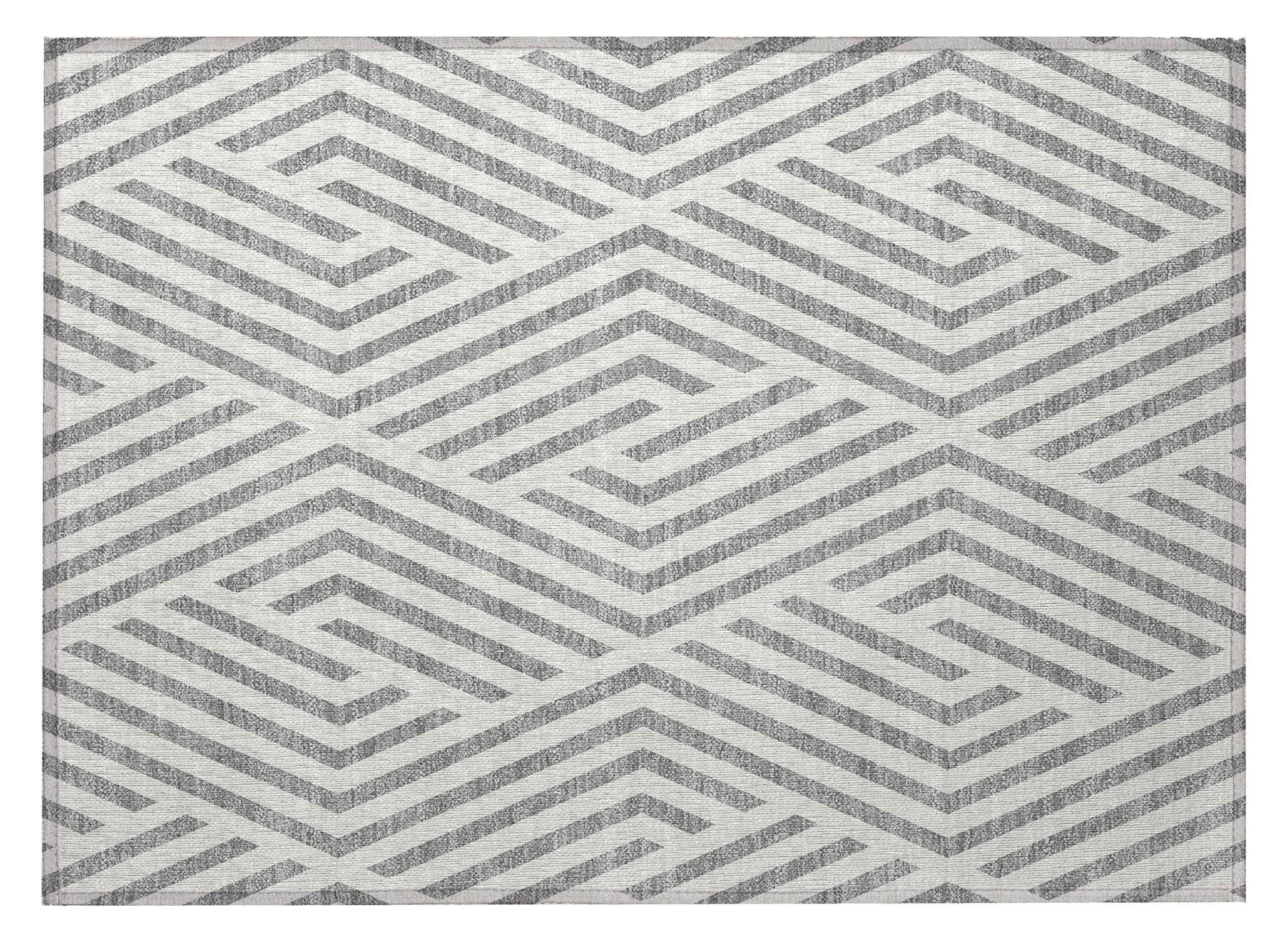 2' X 3' Gray and Ivory Geometric Washable Non Skid Indoor Outdoor Area Rug