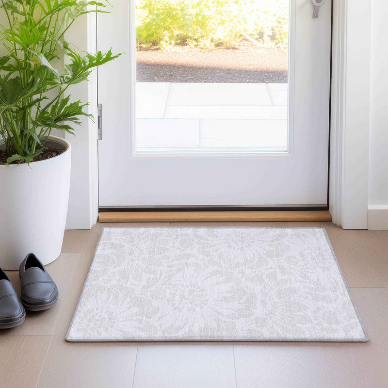 2' X 3' Ivory Floral Washable Non Skid Indoor Outdoor Area Rug