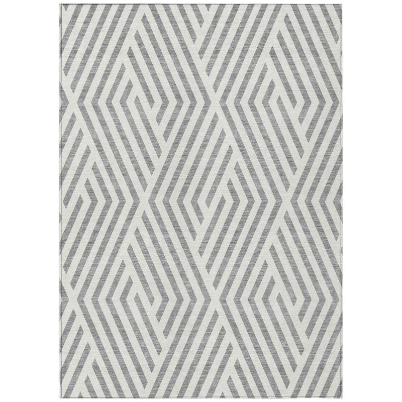 8' X 10' Gray And Ivory Geometric Washable Indoor Outdoor Area Rug