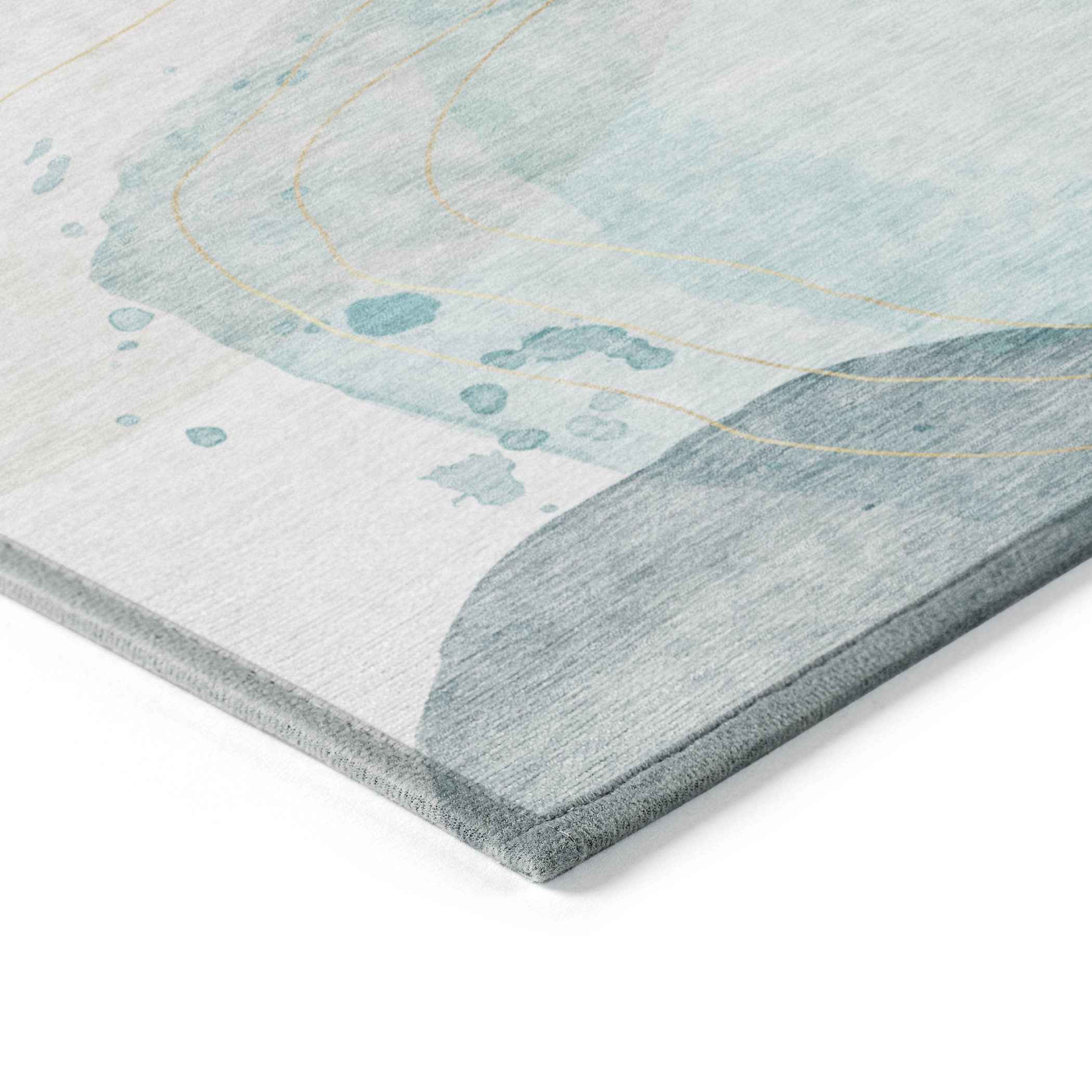 8' Runner Beige and Blue Abstract Washable Non Skid Indoor Outdoor Runner Rug