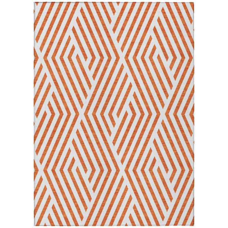 5' X 8' Orange And White Geometric Washable Indoor Outdoor Area Rug