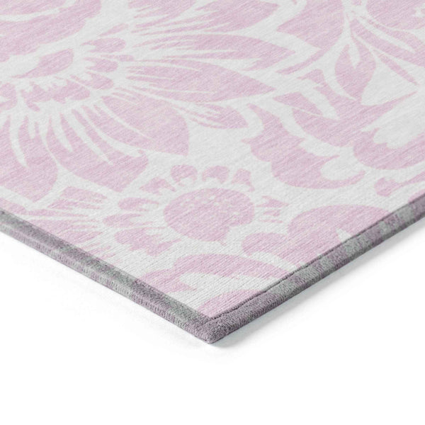 8' Round Pink and Ivory Round Floral Washable Non Skid Indoor Outdoor Area Rug