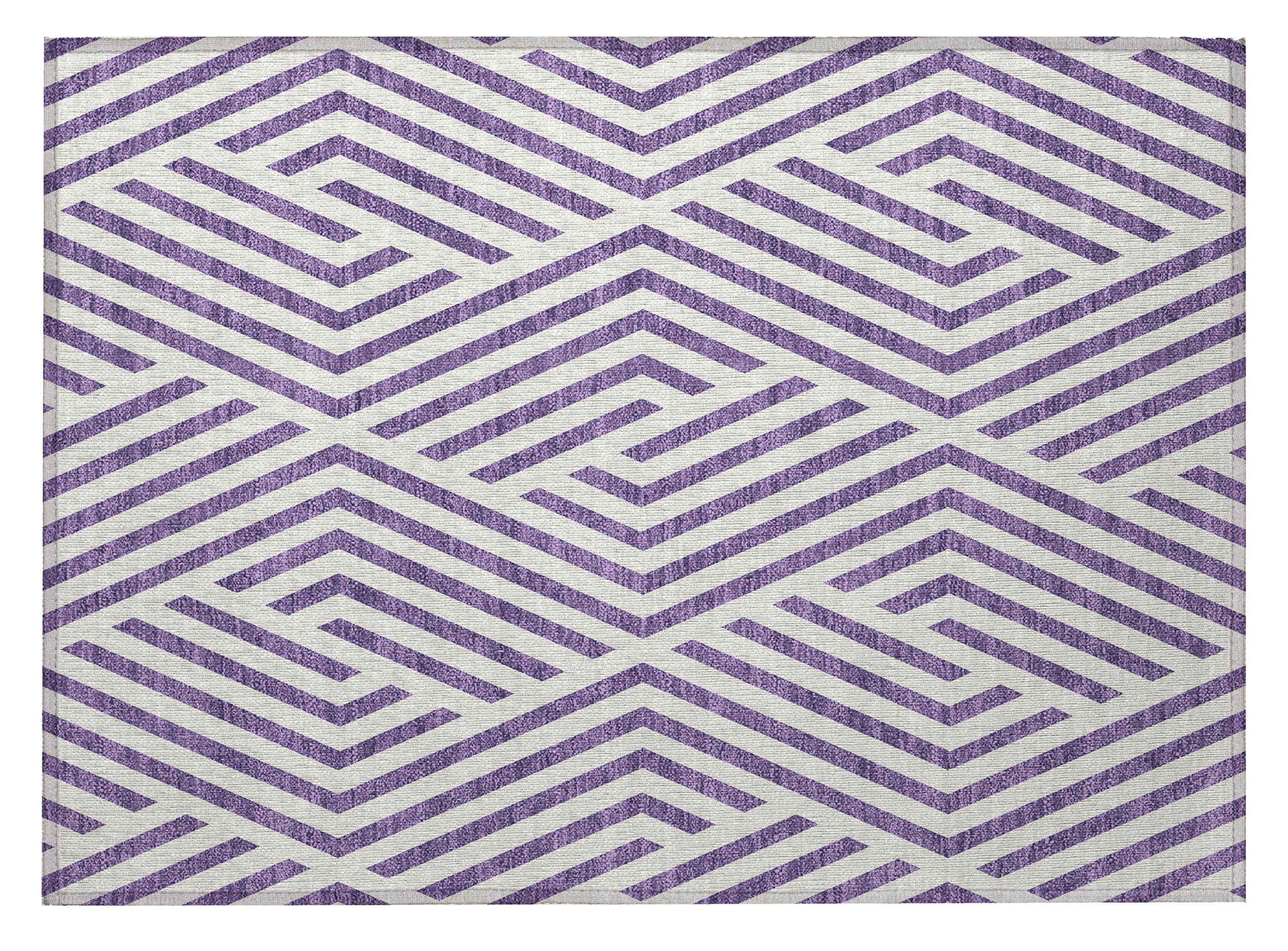 2' X 3' Purple and White Geometric Washable Non Skid Indoor Outdoor Area Rug