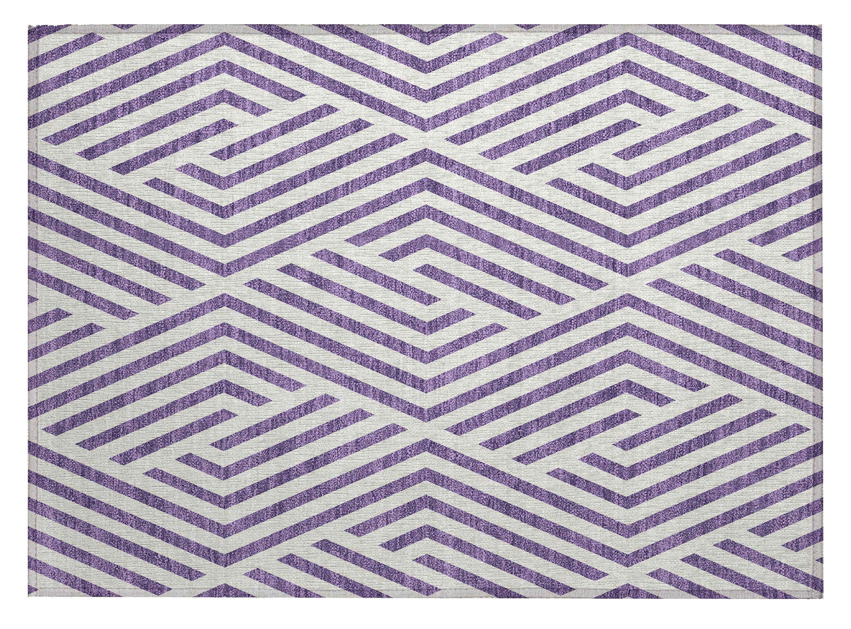 2' X 3' Purple and White Geometric Washable Non Skid Indoor Outdoor Area Rug