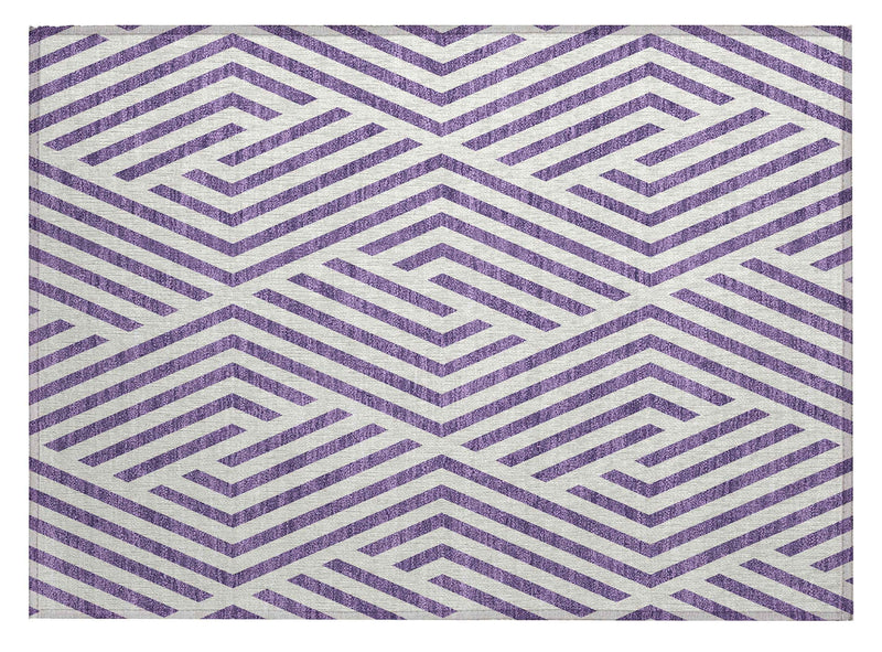 2' X 3' Purple and White Geometric Washable Non Skid Indoor Outdoor Area Rug