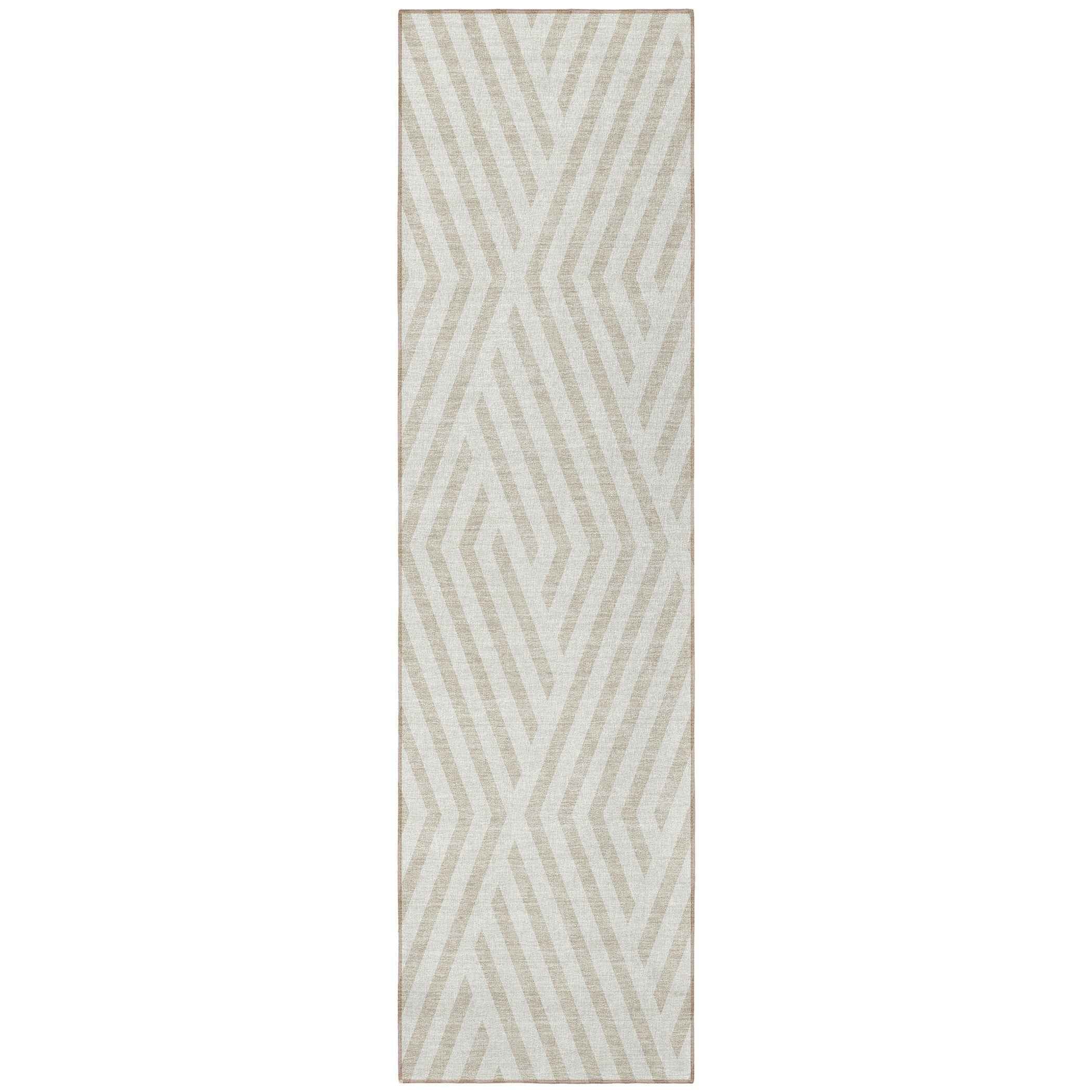 8' Runner Beige and Ivory Geometric Washable Non Skid Indoor Outdoor Runner Rug