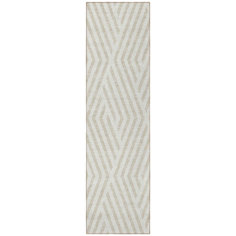 8' Runner Beige and Ivory Geometric Washable Non Skid Indoor Outdoor Runner Rug