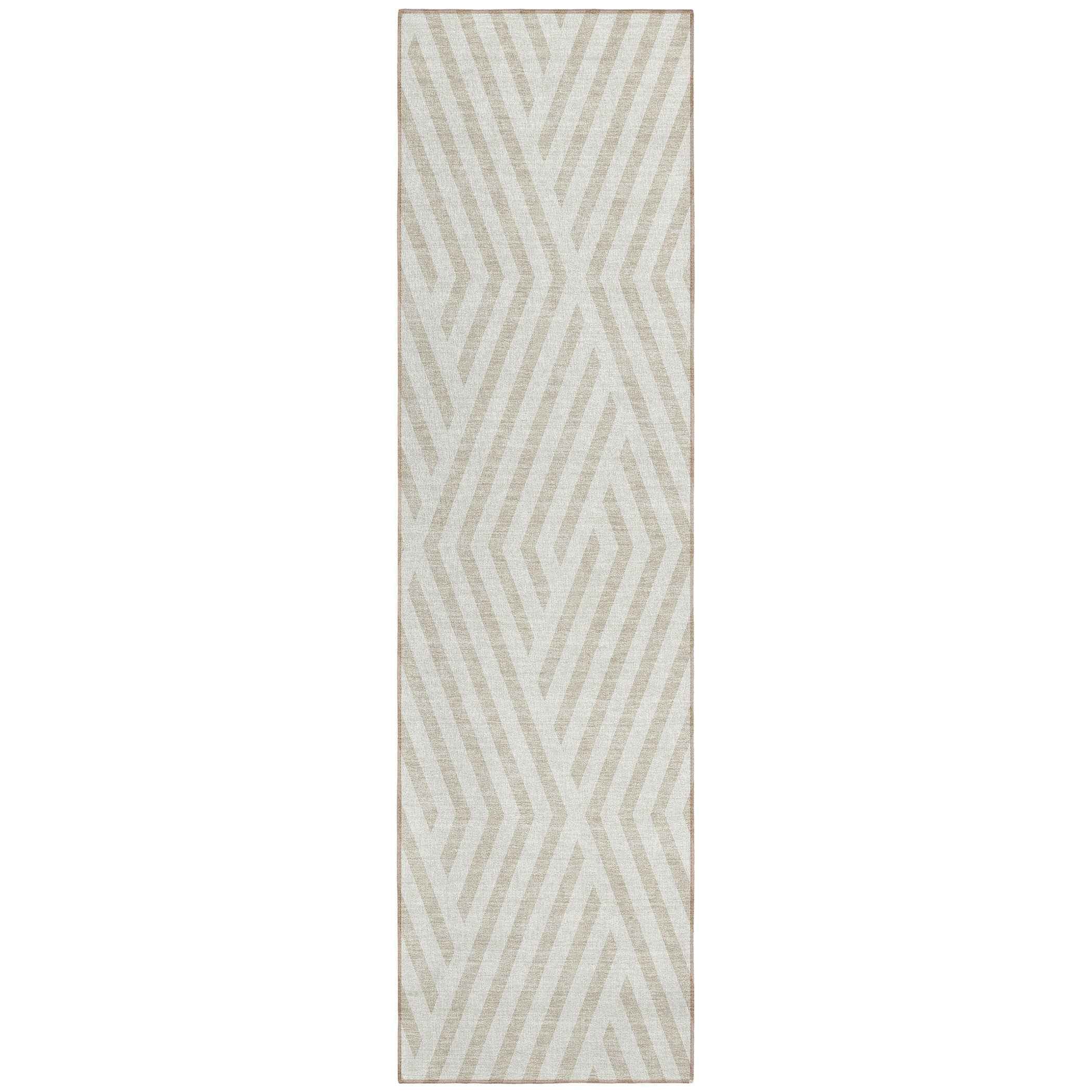 8' Runner Beige and Ivory Geometric Washable Non Skid Indoor Outdoor Runner Rug